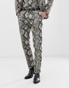 Twisted Tailor Super Skinny Suit Pants In Snake Print-gray