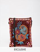 Reclaimed Vintage Floral Embroidered Mini Cross Body Bag - Red