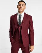 Asos Design Skinny Linen Suit Jacket In Burgundy-red