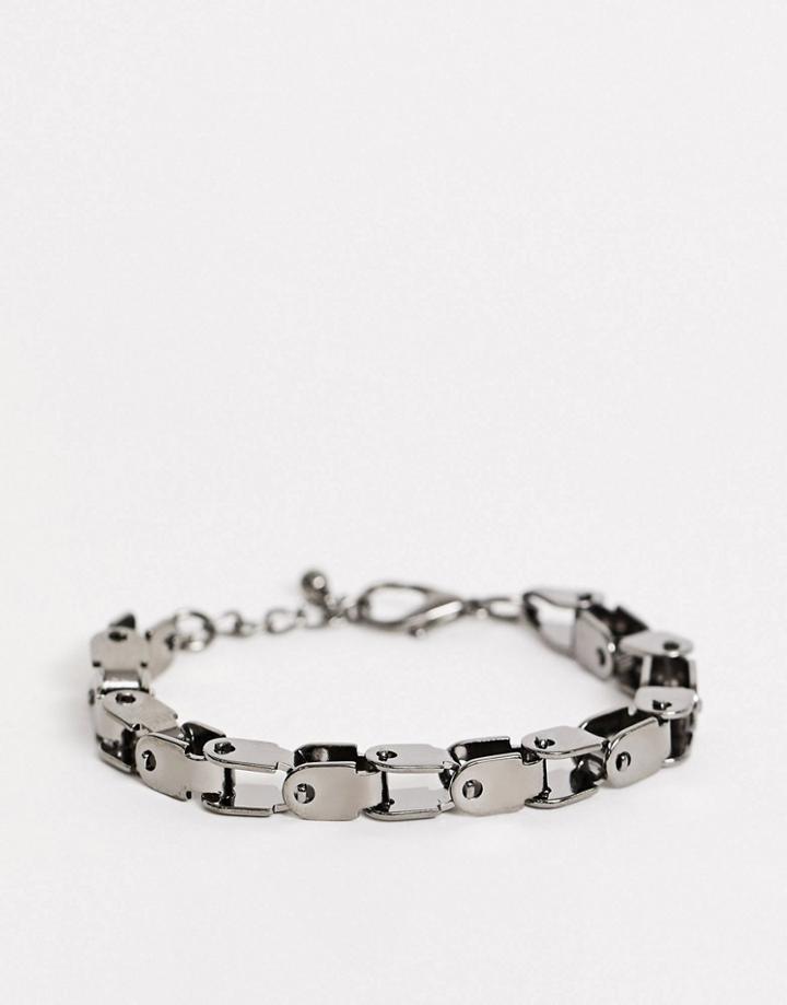 Asos Design Chunky Square Chain Bracelet In Matte Gunmetal-gray