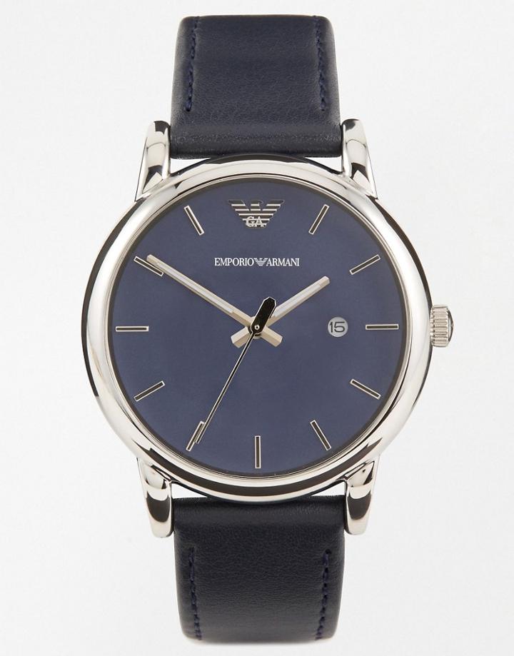 Emporio Armani Watch Ar1731 Leather Strap - Blue