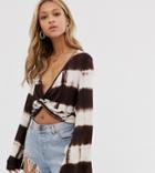 Ebonie N Ivory Tie Front Top In Tie Dye-brown