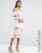Asos Petite Deep Bardot Placed Floral Print Dress - Multi