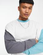 Asos Design Oversized Long Sleeve T-shirt In Beige And Gray Color Blocking-multi