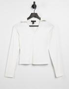 New Look Long Sleeve Collar Top In White