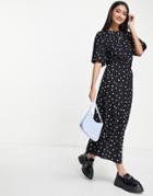 Asos Design Midi Tea Dress With Short Sleeve In Mono Spot-multi