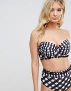Asos Fuller Bust Mix And Match Mixed Gingham Pom Pom Longline Bandeau Bikini Top Dd-g - Multi