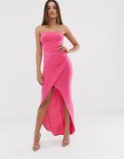 Club L London Bandeau Slinky Maxi Dress-pink