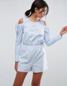 Asos Cold Shoulder Shirting Romper With Cut Out Back - Multi