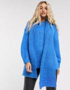 Bershka Sweater & Matching Scarf In Blue
