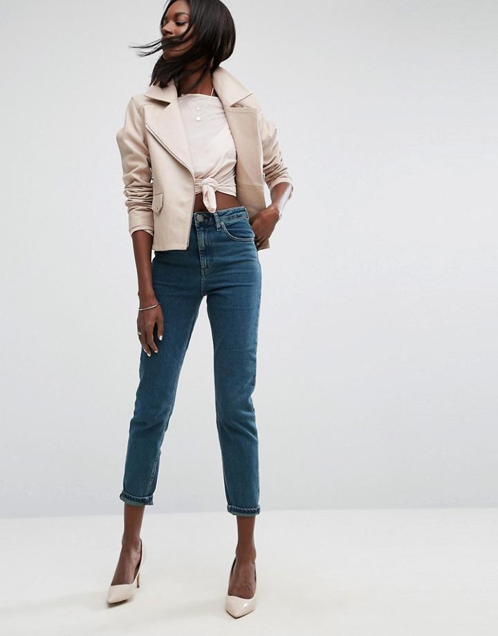 Asos Farleigh High Waist Slim Mom Jeans In Bergamot Green Cast - Blue