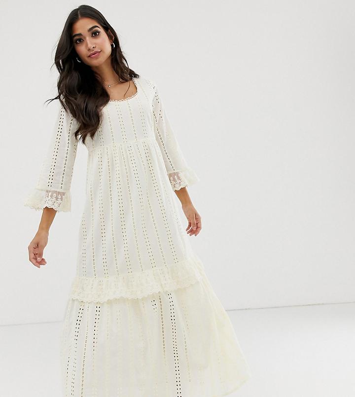 Vero Moda Petite Broderie Smock Maxi Dress-cream