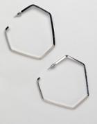Asos Design Open Hexagon Hoop Earrings - Silver