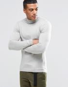 Asos Muscle Fit Turtleneck Sweater In Cotton - Gray Marl