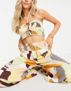 River Island Graphic Print Halterneck Beach Crop Top In Orange - Part Of A Set-multi