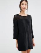 Vila Sweater Dress With Open Weave Yoke - Black