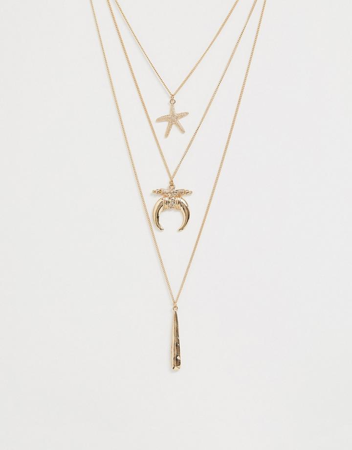 South Beach Gold Multirow Layering Necklace