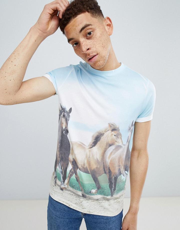 Asos Design T-shirt With All Over Horse Print - Multi