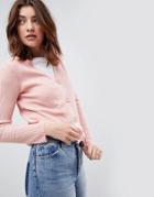 Asos Cardigan In Rib With Button Detail - Pink