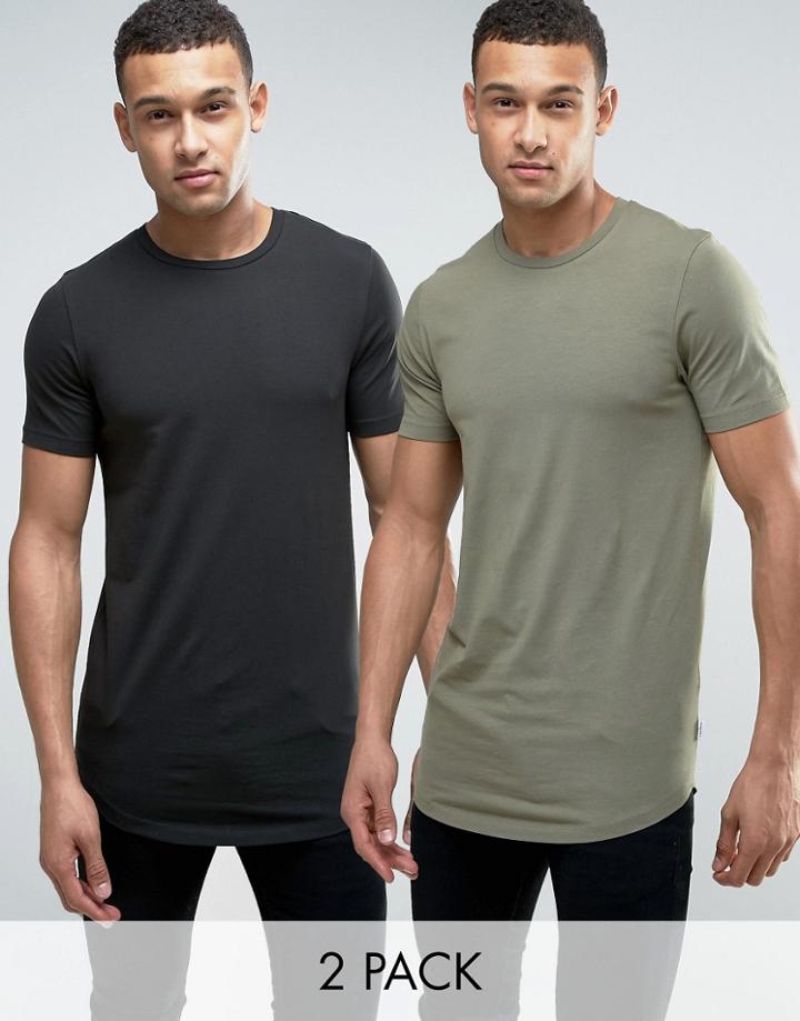 Jack & Jones Core Longline Muscle Fit T-shirt Multipack Save - Green