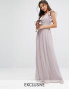Tfnc Wedding V Front Maxi Dress With Frill Sleeves - Gray