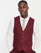 Asos Design Super Skinny Linen Suit Vest In Burgundy-red