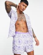 Asos Design Relaxed Deep Revere One Button Shirt In Nautical Print - Part Of A Set-white