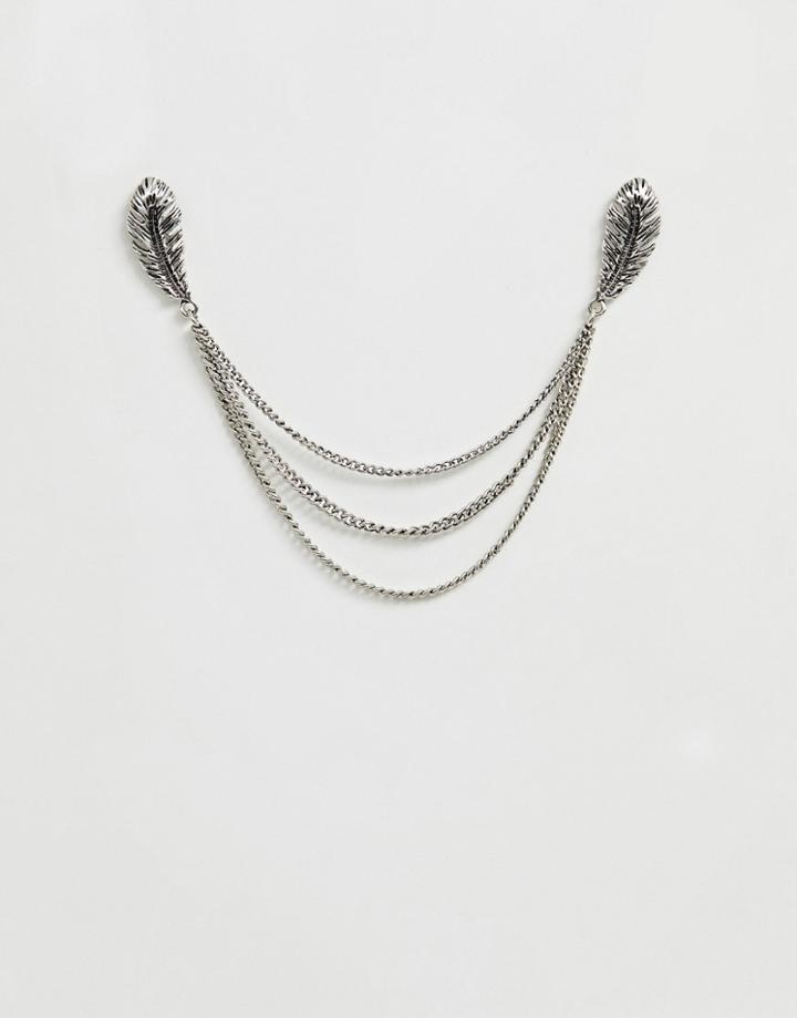 Asos Design Feather Collar Tips In Burnished Silver Tone - Silver