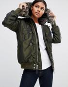 Alpha Industries Arctic Bomber Jacket With Faux Fur Collar - Green