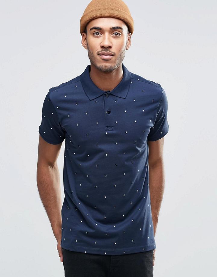 Jack & Jones Short Polo With Lightning Print - Navy