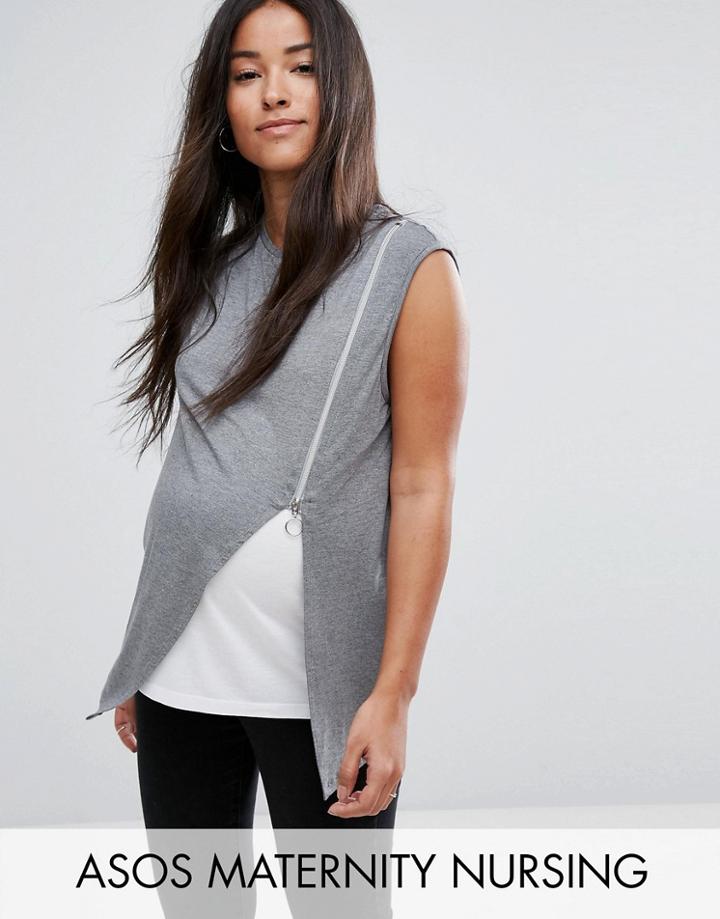 Asos Maternity Nursing Side Zip Drape Tank - Gray