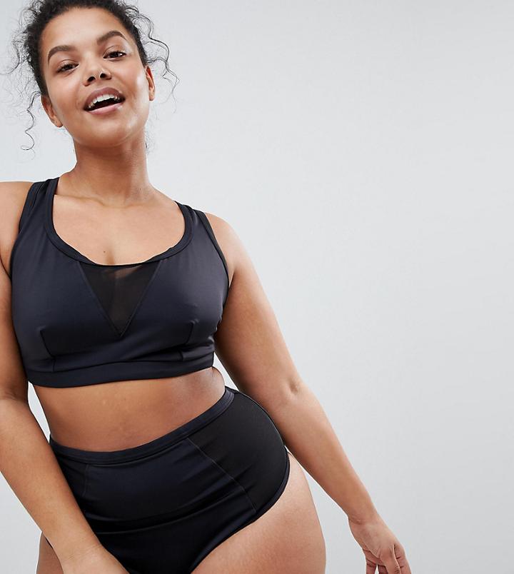 Asos Design Curve Mesh Insert Crop Bikini Top - Black