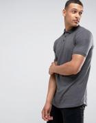 Asos Polo Shirt In Jersey With Curved Hem In Charcoal Marl - Gray