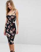 Ax Paris Cupped Midi Dress In Floral Print - Black