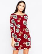 Club L Shift Dress With Feather Tie Belt - Berry Floral