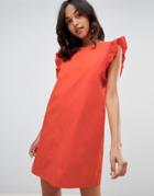 Vila Ruffle Sleeve Shift Dress - Orange