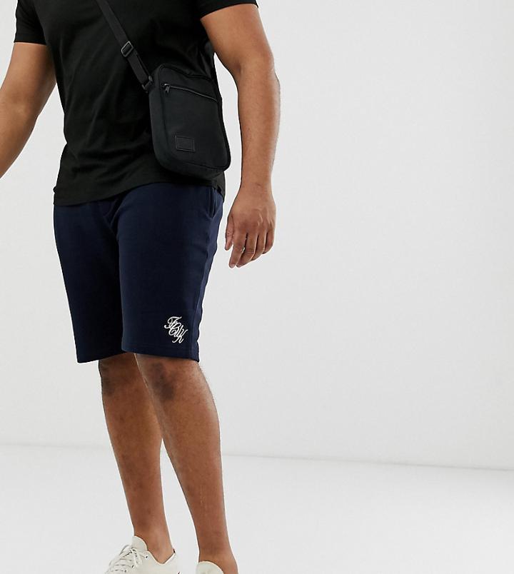 French Connection Plus Script Logo Jersey Shorts-navy