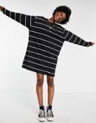 Asos Design Oversized Long Sleeve T-shirt Dress In Black And White Stripe