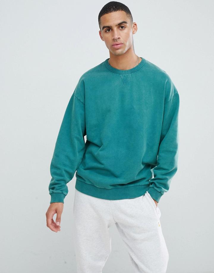 Asos Design Oversized Sweatshirt With Acid Wash In Green - Green