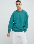 Asos Design Oversized Sweatshirt With Acid Wash In Green - Green