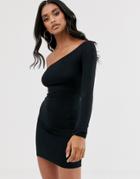Asos Design Going Out One Sleeve Bodycon Mini Dress-black