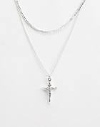 Chained & Able Crucifix Double Layer Necklace In Silver - Silver