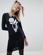 Brave Soul Halloween Skeleton Rose Dress - Black