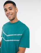 Asos Design Oversized T-shirt In Pique With Chevron Taping-green