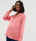 Asos Design Maternity Relaxed Satin Long Sleeve Shirt-pink