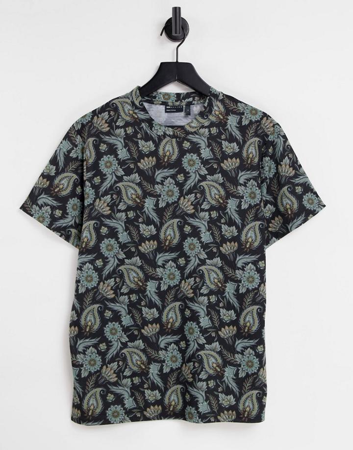 Asos Design T-shirt With All Over Paisley Print-multi
