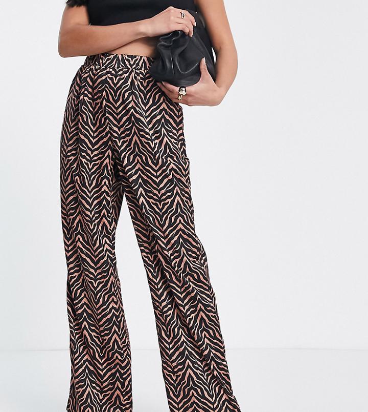 Missguided Petite Pants In Satin Zebra Print - Part Of A Set-multi