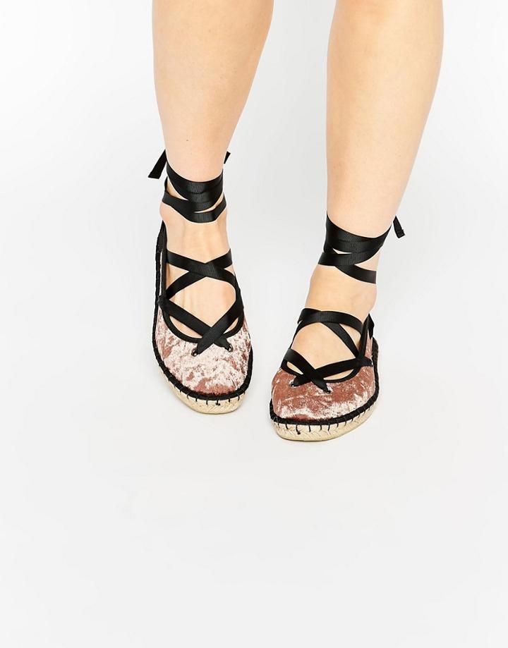 Asos Justice Lace Up Ballet Espadrilles - Stone