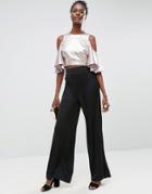 Asos Pleated Wide Leg Pants - Black