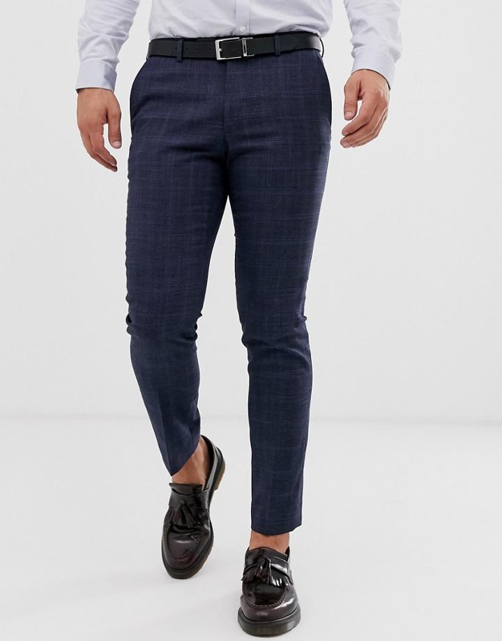 Moss London Suit Pants In Blue Check-navy